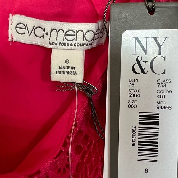 Eva Mendes NY & Co. Pink Sleeveless Embroidered Lace Fit & Flare Dress Size 8 - Picture 6 of 7